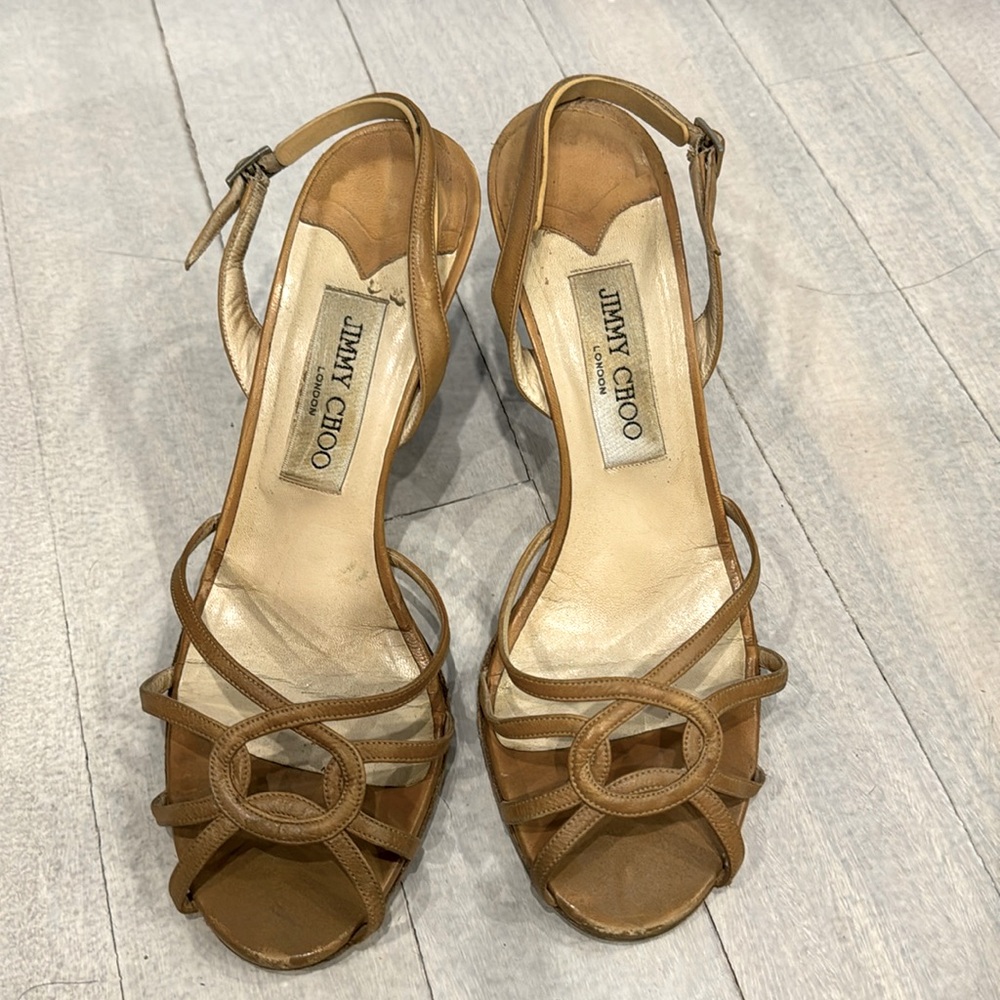 Auth Jimmy choo sandals 38.5 tan color